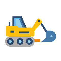 Flat Design Excavator Illustration on Black Background