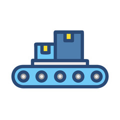 Conveyor belt illustration with boxes, packaging and logistics