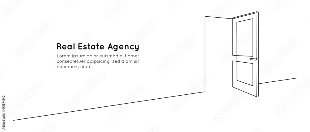 Aufkleber Opened door in one continuous line drawing. Front enter and exit to house in simple linear style. Future opportunity concept in editable stroke. Doodle vector illustration