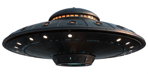 Classic UFO flying in black space area