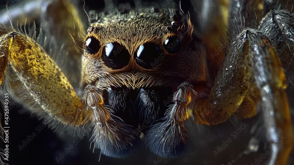 Poster A close-up view of a spider perched on a tree branch, showcasing its intricate details