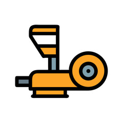Abstract graphic of a machine part, orange and gray