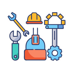 Vector Tools and Helmet Illustration on Black Background