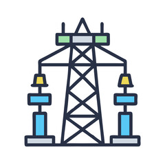 Stylized high-voltage power transmission tower vector illustration