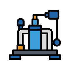 Blue abstract diagram of a machine on black background