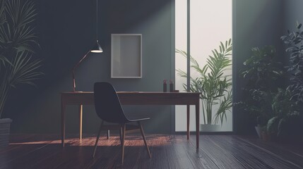 Sleek Ergonomic Desk and Chair in Sunny Greenery Overlook Scene