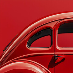 Fototapeta premium Red classic car rear view, studio shot, vibrant background, automotive advertisement