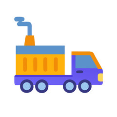 Cute Cartoon Dump Truck with Factory and Smoke