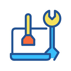 Laptop Computer Maintenance with Spanner and Screwdriver Icon