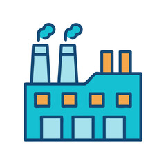 Colorful Factory Icon, Manufacturing Building with Smoke Pollution