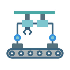 Robotic Arm Automation on Conveyor Belt, Simple Icon