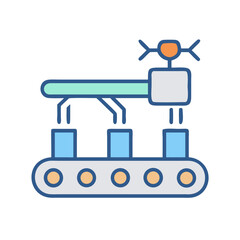 Automated Production Line Vector Icon: Conveyor Belt and Robotic Arm