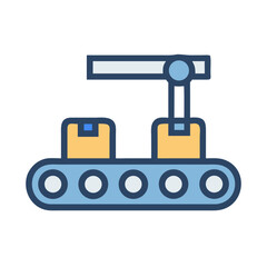 Production line automation conveying boxes on belt vector