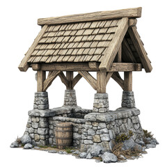Medieval well house with wooden roof