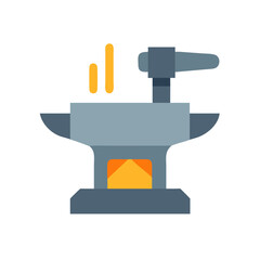 Obraz premium Anvil with Hammer Flat Vector Illustration on Black