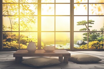 Tranquil Japanese Tatami Room with Shoji Doors and Zen Garden View