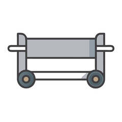 Metal cart with wheels, gray and white illustration