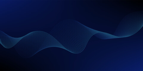 Abstract blue gradient background with shining lines waves. Minimalist background for banner, poster, cover, brochure, flyer, website