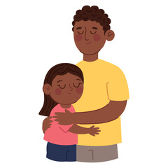 Colorful Vector of Afro Father Hugging His Little Daughter with Love