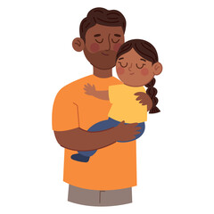 Afro Father Hugging His Daughter Surrounded by Flowers and Nature