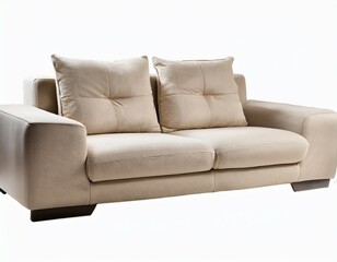 Obraz premium a modern beige two seater sofa with plush cushions and rounded armrests isolated