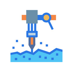 Fototapeta premium Stylized jackhammer breaking ground construction icon, modern flat design