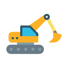 Colorful excavator vector graphic on a black background