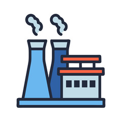 Illustration of a factory with smoke stacks, colorful