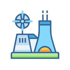 Stylized Nuclear Power Plant with Cooling Tower Icon