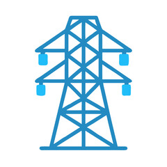 Blue power line tower illustration against black background
