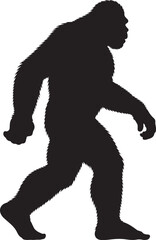 Fototapeta premium Bigfoot Walking Through Forest SilhouetteLegend of the Sasquatch Vector SceneMysterious Bigfoot Shadow in TreesCryptid in the Wilderness Silhouette ArtBigfoot Sighting Silhouette Design