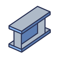 Isometric Steel I-Beam Icon: Construction and Engineering Concept