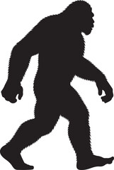 Fototapeta premium Bigfoot Walking Through Forest SilhouetteLegend of the Sasquatch Vector SceneMysterious Bigfoot Shadow in TreesCryptid in the Wilderness Silhouette ArtBigfoot Sighting Silhouette Design