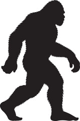 Fototapeta premium Bigfoot Walking Through Forest SilhouetteLegend of the Sasquatch Vector SceneMysterious Bigfoot Shadow in TreesCryptid in the Wilderness Silhouette ArtBigfoot Sighting Silhouette Design