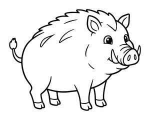 cute wild boar cartoon vector outline illustration