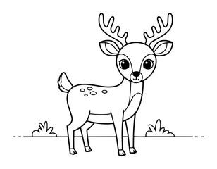 deer with antlers in nature scene vector outline drawing