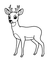 young deer with antlers vector outline black and white