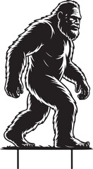 Fototapeta premium Bigfoot Walking Through Forest SilhouetteLegend of the Sasquatch Vector SceneMysterious Bigfoot Shadow in TreesCryptid in the Wilderness Silhouette ArtBigfoot Sighting Silhouette Design