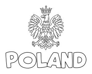 Fototapeta premium poland lettering with white eagle emblem vector outline drawing