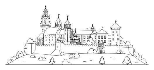wawel castle in krakow architectural vector outline illustration © Anna
