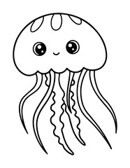 cute jellyfish with long tentacles vector outline © Anna