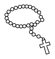 rosary with cross prayer beads vector outline