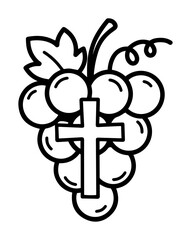 grapes and cross outline vector illustration – eucharistic christian symbol
