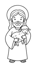 jesus the good shepherd outline vector illustration – christian symbol in black and white