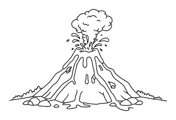 volcano eruption outline vector illustration – natural disaster icon in black and white