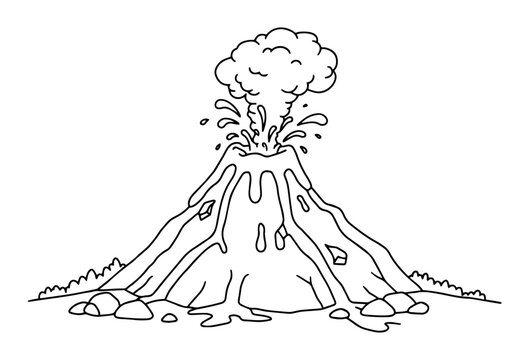 volcano eruption outline vector illustration &ndash; natural disaster icon in black and white