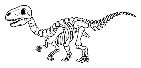 dinosaur skeleton outline vector illustration – prehistoric bones in standing pose