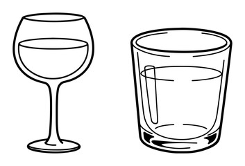 wine and water glasses outline vector  drinkware icons
