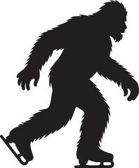 Fototapeta premium Bigfoot Walking Through Forest SilhouetteLegend of the Sasquatch Vector SceneMysterious Bigfoot Shadow in TreesCryptid in the Wilderness Silhouette ArtBigfoot Sighting Silhouette Design