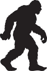 Fototapeta premium Bigfoot Walking Through Forest SilhouetteLegend of the Sasquatch Vector SceneMysterious Bigfoot Shadow in TreesCryptid in the Wilderness Silhouette ArtBigfoot Sighting Silhouette Design